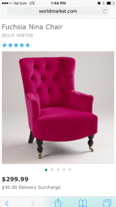The chair, in all its pink loveliness.